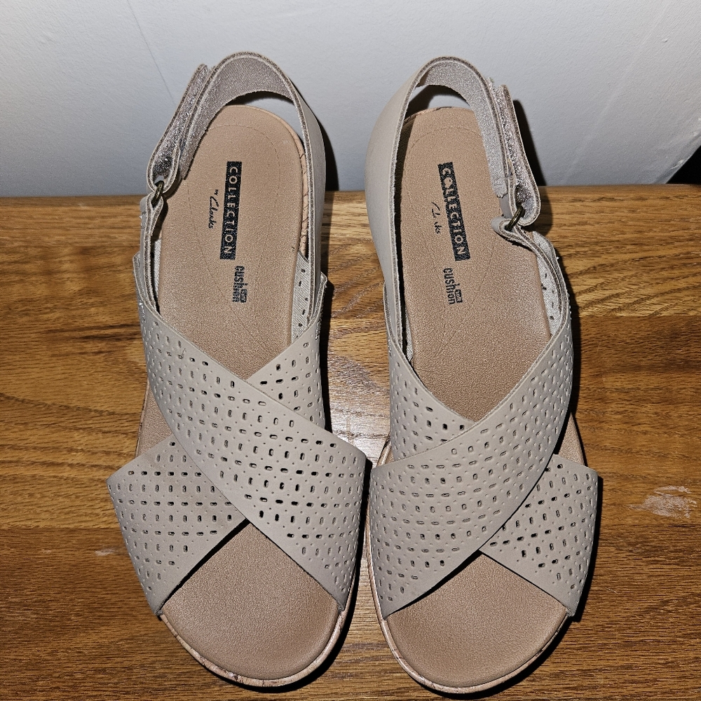 Clarks Laser Cut Stasha Bridget Leather Wedge Sandal Size 6